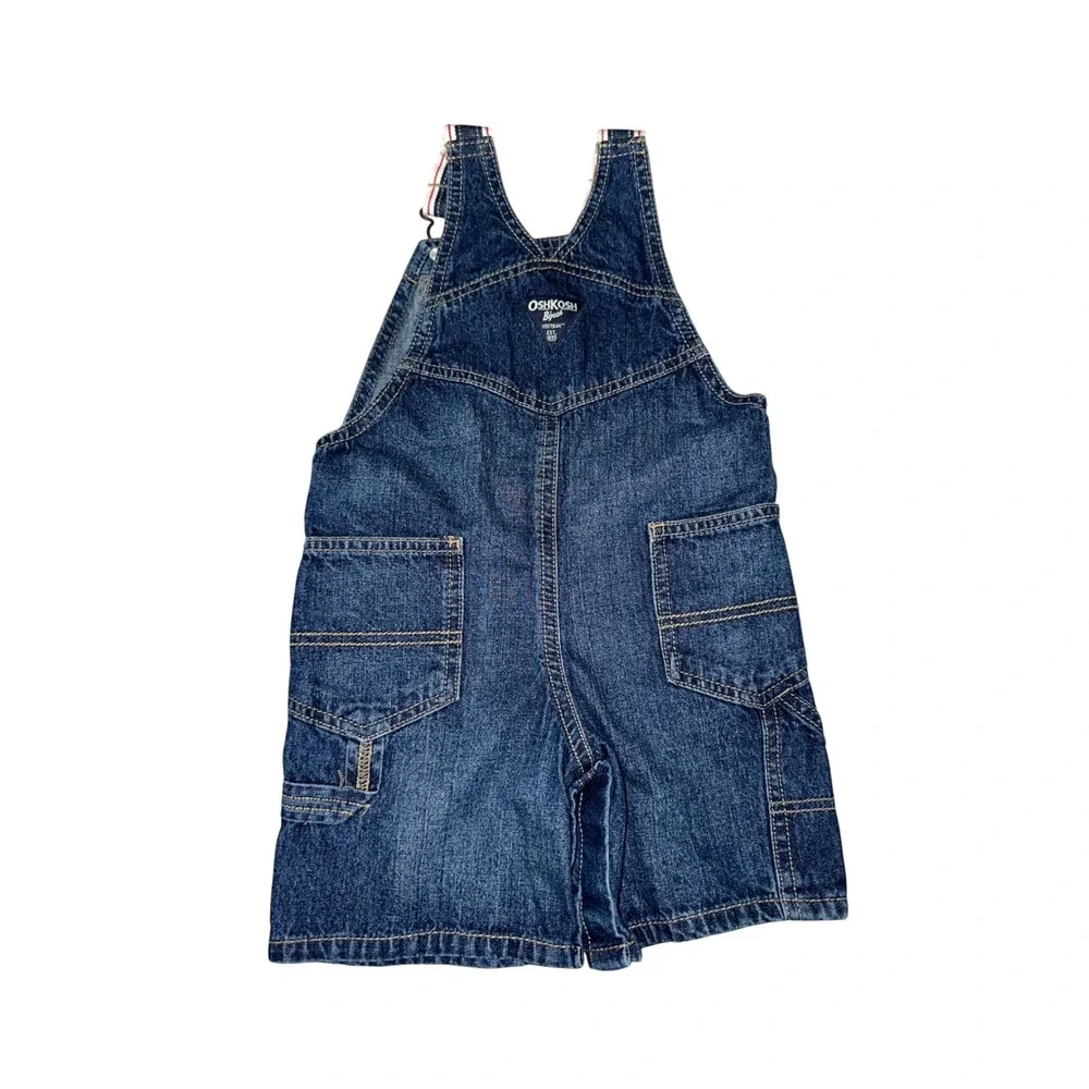 Osh Kosh B'Gosh Denim Short Overalls Size 24 Months Button Legs Patriotic Colors